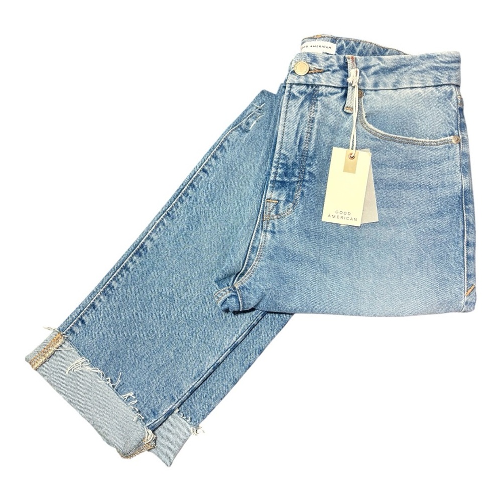GOOD AMERICAN Weekender Distressed Straight Leg Jeans - Picture 1 of 10